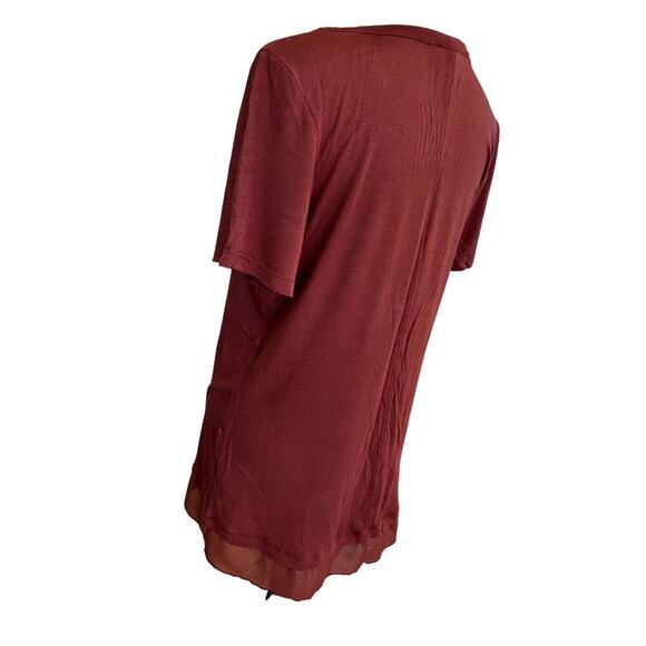 Nine West short sleeve crewneck clay color T-shirt with sheer hem. Women's S - Picture 7 of 9